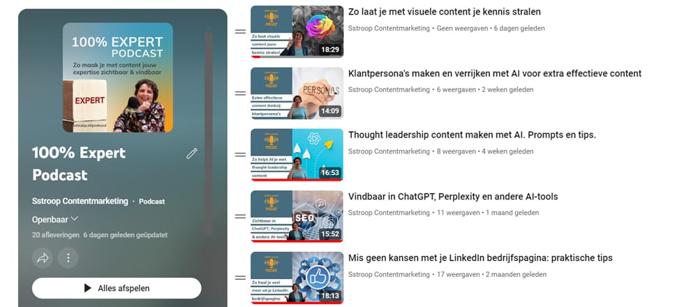 Voorbeeld afspeellijst YouTube